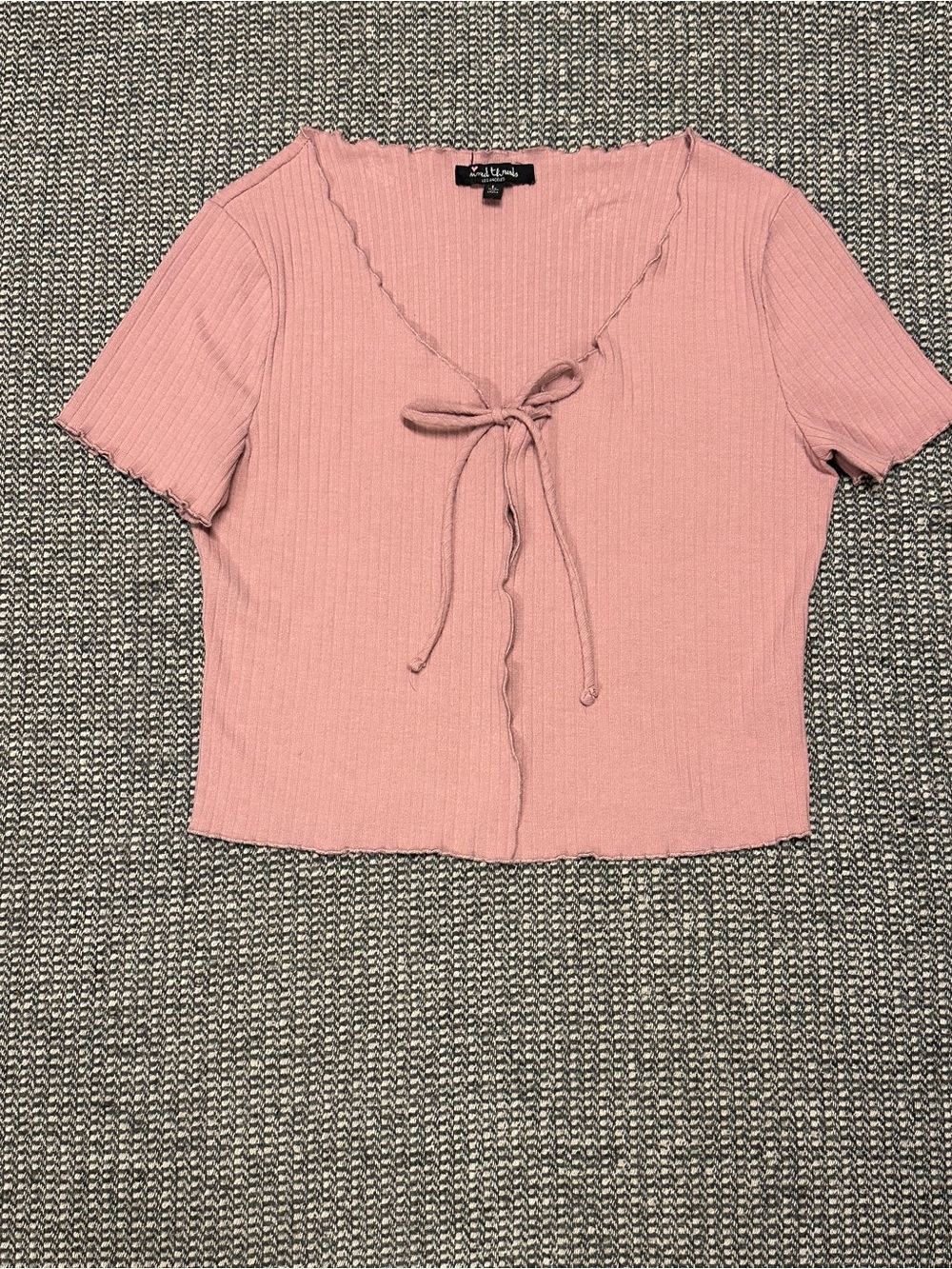 Mixed Threads Ribbed Tie-Front Crop Top in Dusty Rose